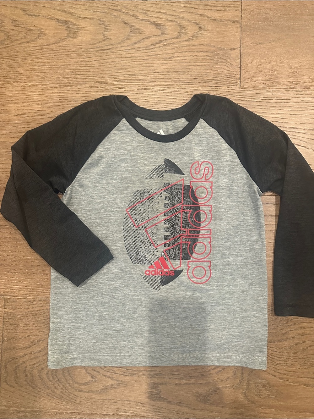 adidas Gray & Black Raglan Long Sleeve Tee with Red Logo